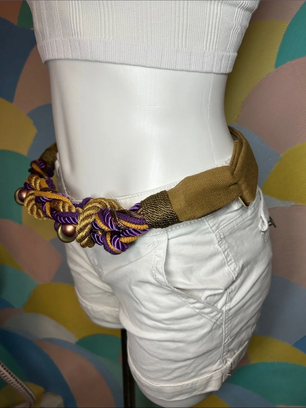 Vintage 1980s Carolyn Tanner Purple & Gold Twisted Rope Waist Belt